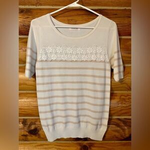 Debut de Fiore by Laisse Passe Daisy Lace Striped Short Sleeve Sweater S…